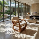 Sculpted Walnut Lounge Chair in a Grand Luxury Living Space