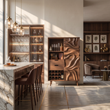 Sculptural Bar Cabinet With Wave Carved Doors For Kitchen