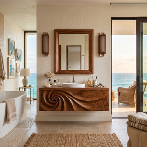 Modern Bathroom Vanity With Spiral Carved Front For Master Bathroom
