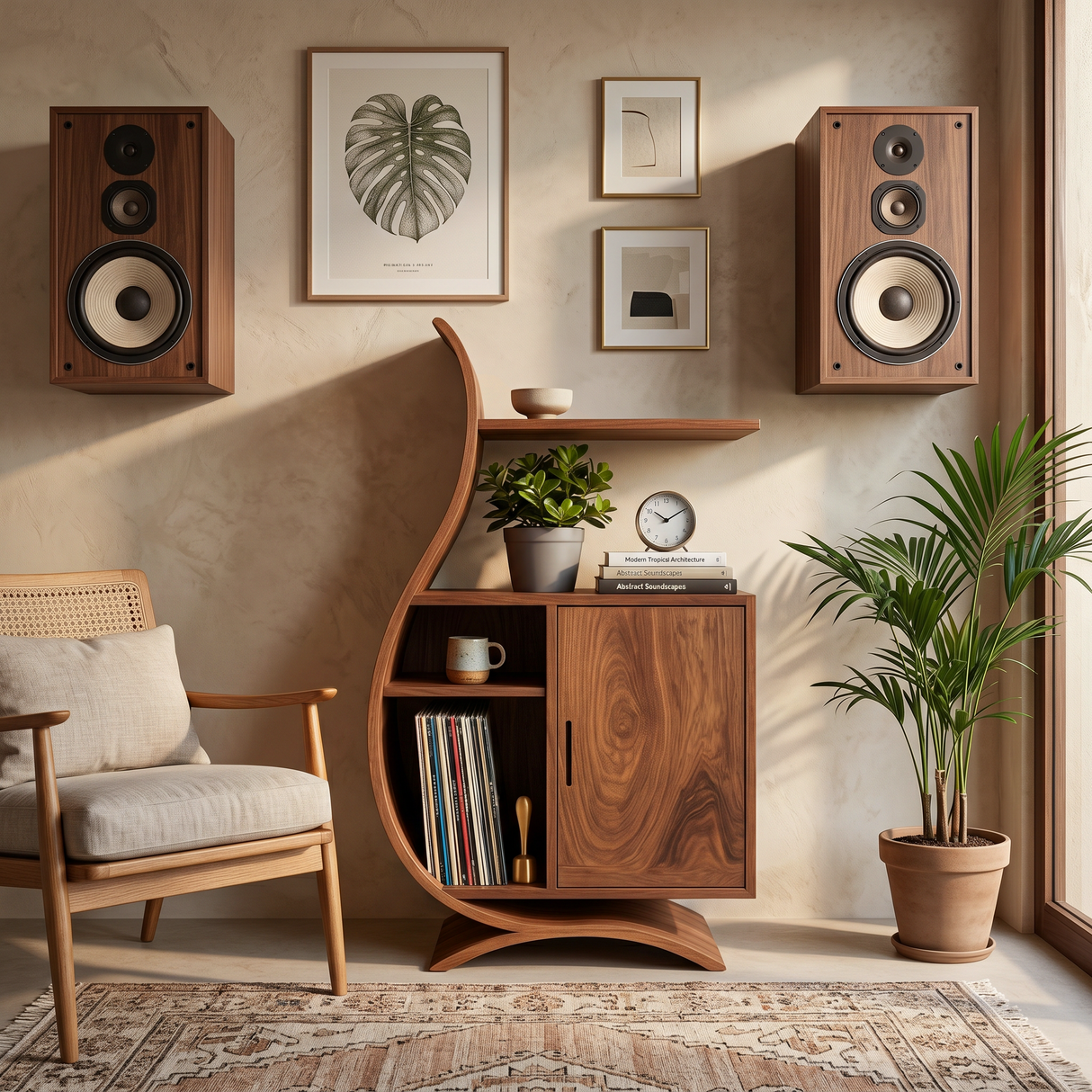 Minimalist Wooden Undulating Record Player Stand For Home Decor