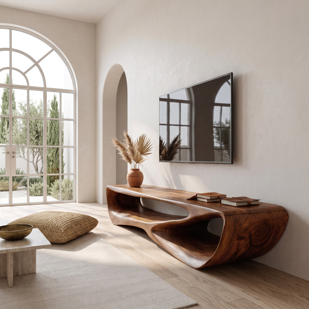 Minimal Curved  TV Console For Living Room