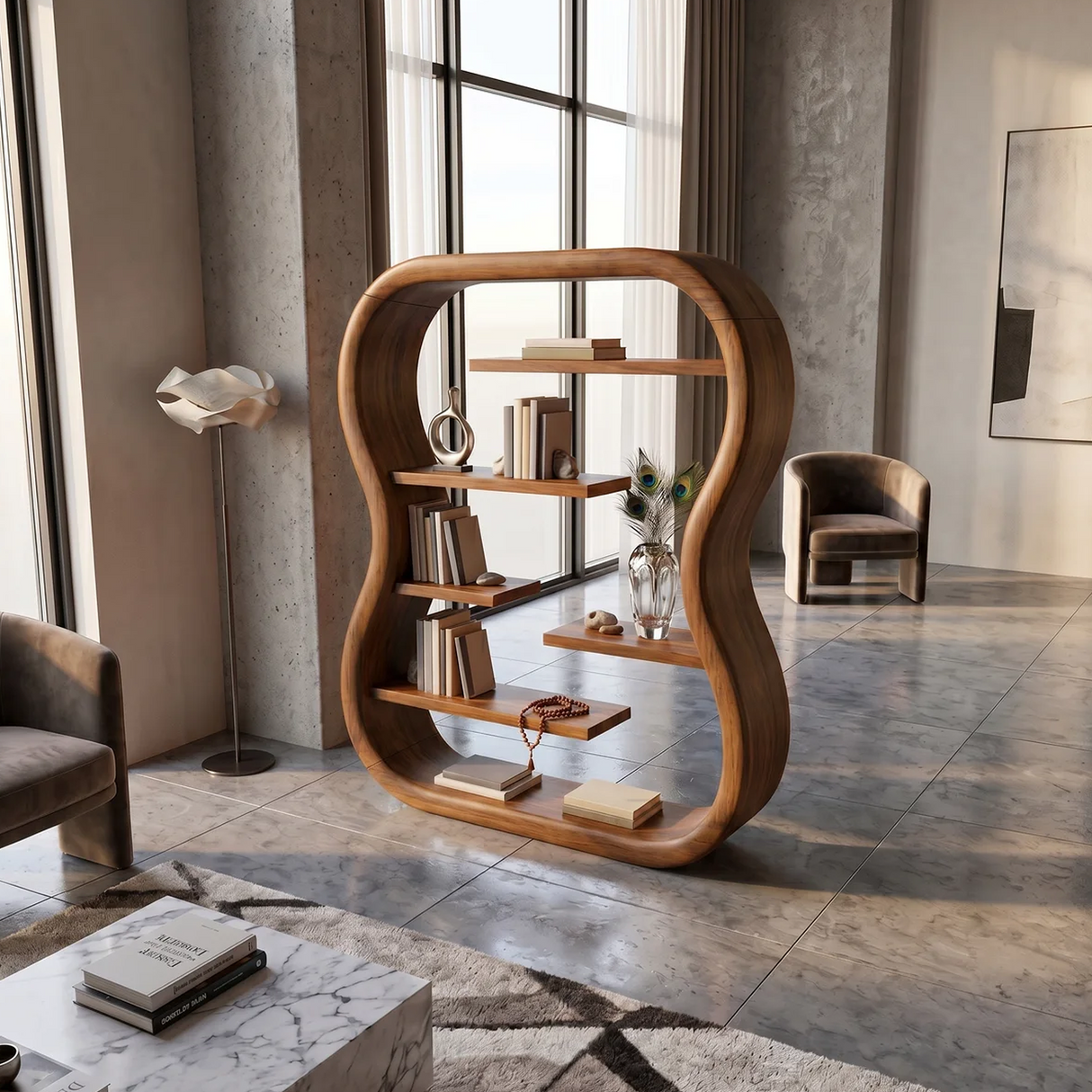 Contemporary Organic Bookshelf With Curved Frame