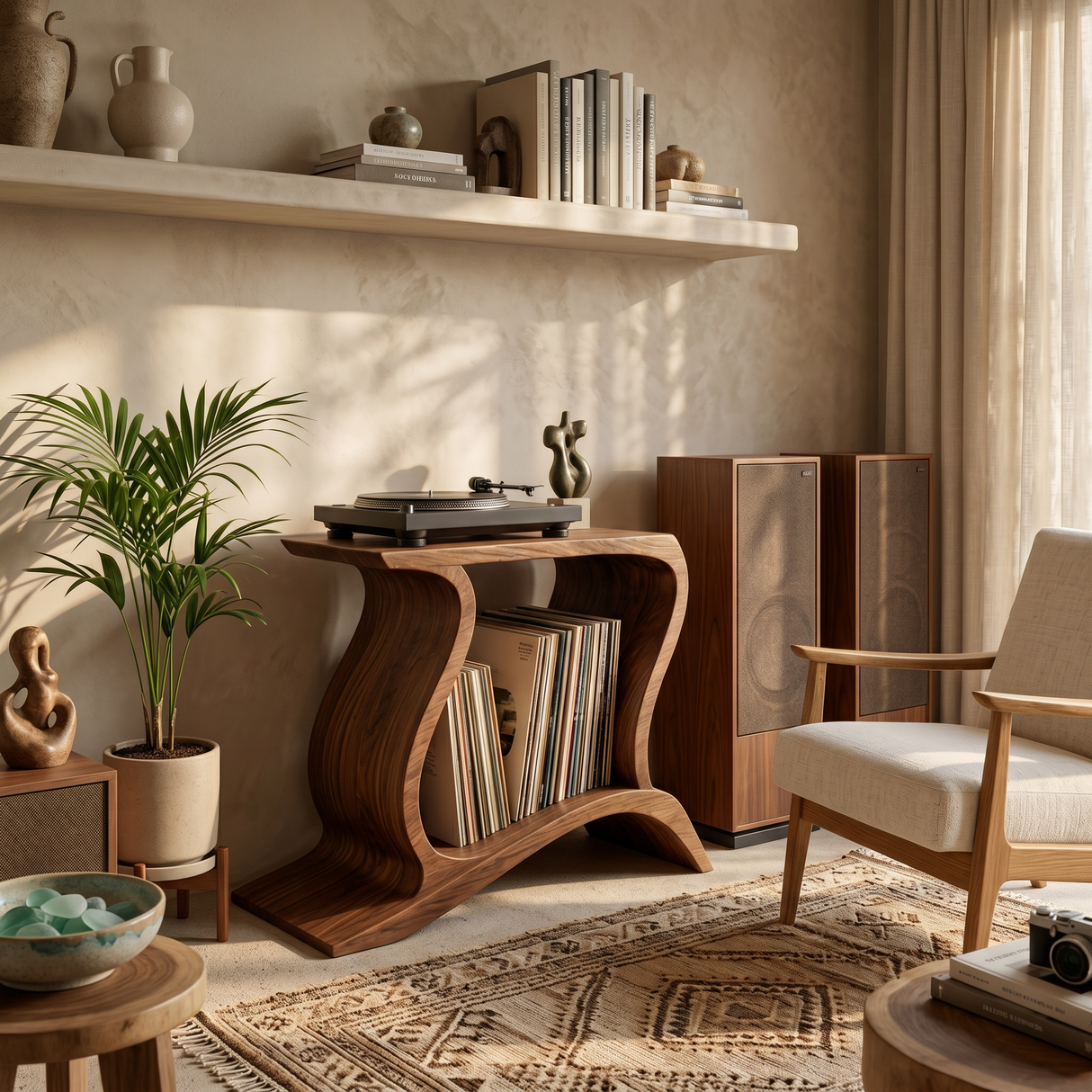 Contemporary Wooden Record Player Stand For Living Decor