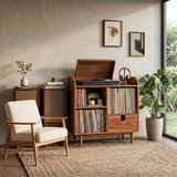 Modern Wooden Record Player Stand With Multi Compartments For Interior