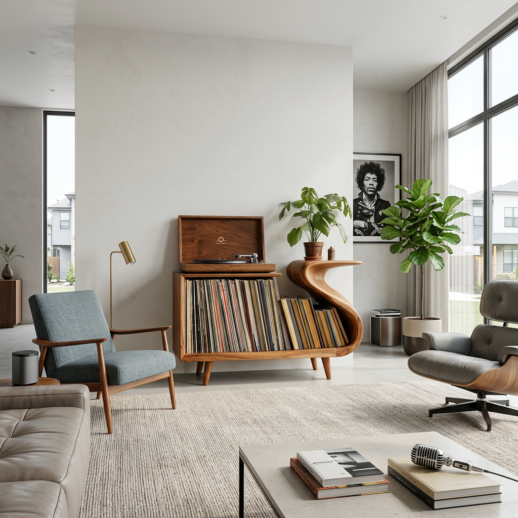 Elegant Record Player Stand With Sculptural Flowing Form For Living