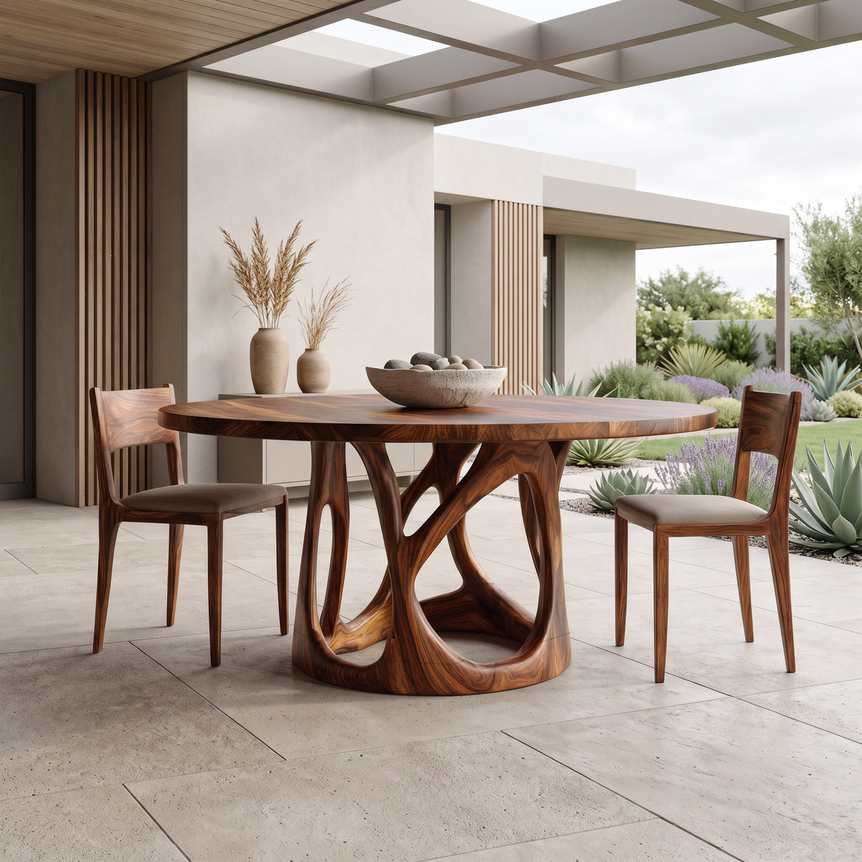 Organic Round Dining Table With Sculptural Leg For Dining Room