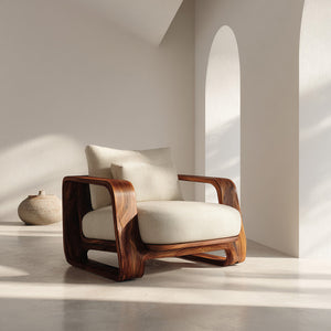 Organic Wooden Wide Armchair For Living Room