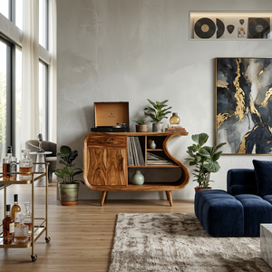 Modern Record Player Stand With S-shaped Side For Living Room