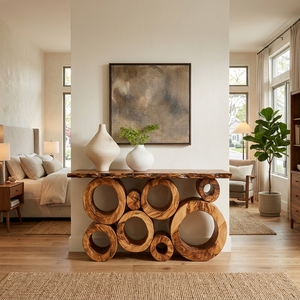 Wooden Console Table With Multiple Round Blocks Base For Hallway