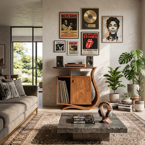Contemporary Record Player Stand With Asymmetrical Form For Living Room
