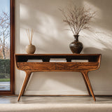 Mid Century Curved Console Table With Drawers For Entryway