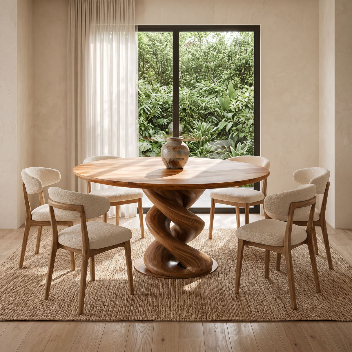 Modern Wooden Round Dining Table Sculptural Twist Base For Kitchen