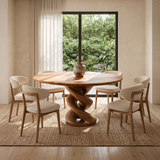 Modern Wooden Round Dining Table Sculptural Twist Base For Kitchen