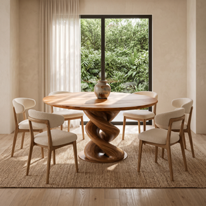 Modern Wooden Round Dining Table Sculptural Twist Base For Kitchen