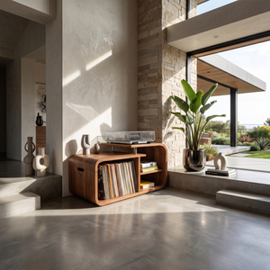 Contemporary Curved Record Player Stand Urban Penthouse