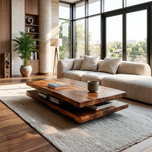 Elegant Wooden Coffee Table Two Layers For Living Room
