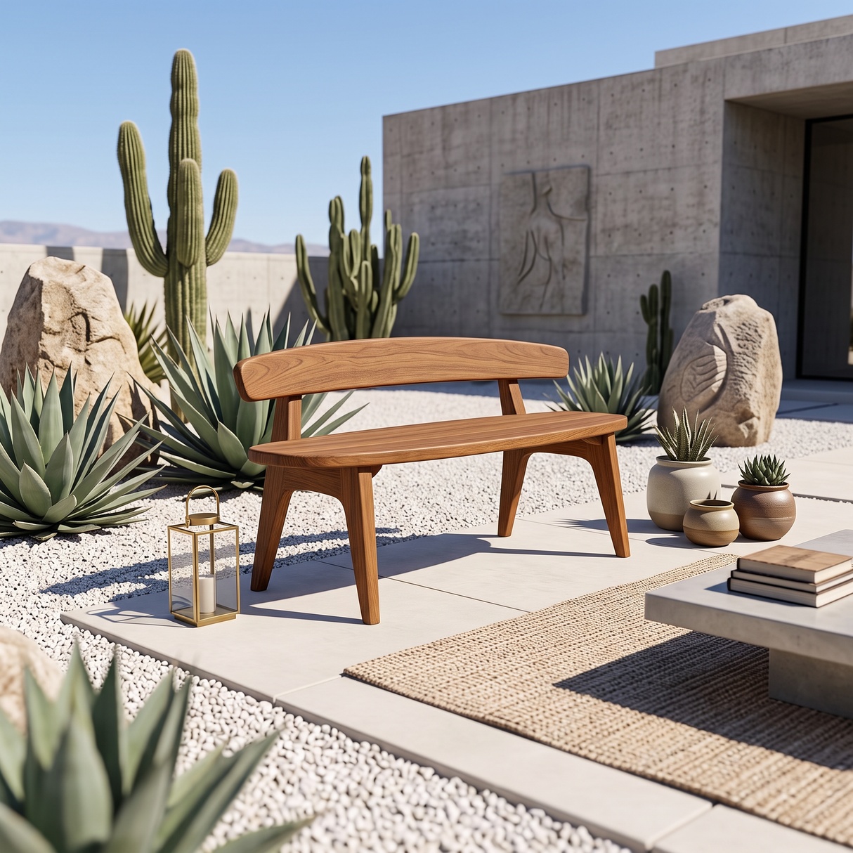 Organic Outdoor Bench With Curved Backrest For Patio