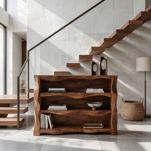 Rustic Console Table With Three Open Shelves For Home