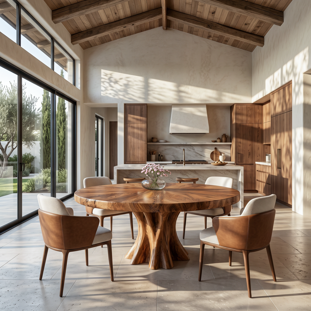 Modern Round Dining Table Organic Cluster Pedestal For Contemporary Kitchen