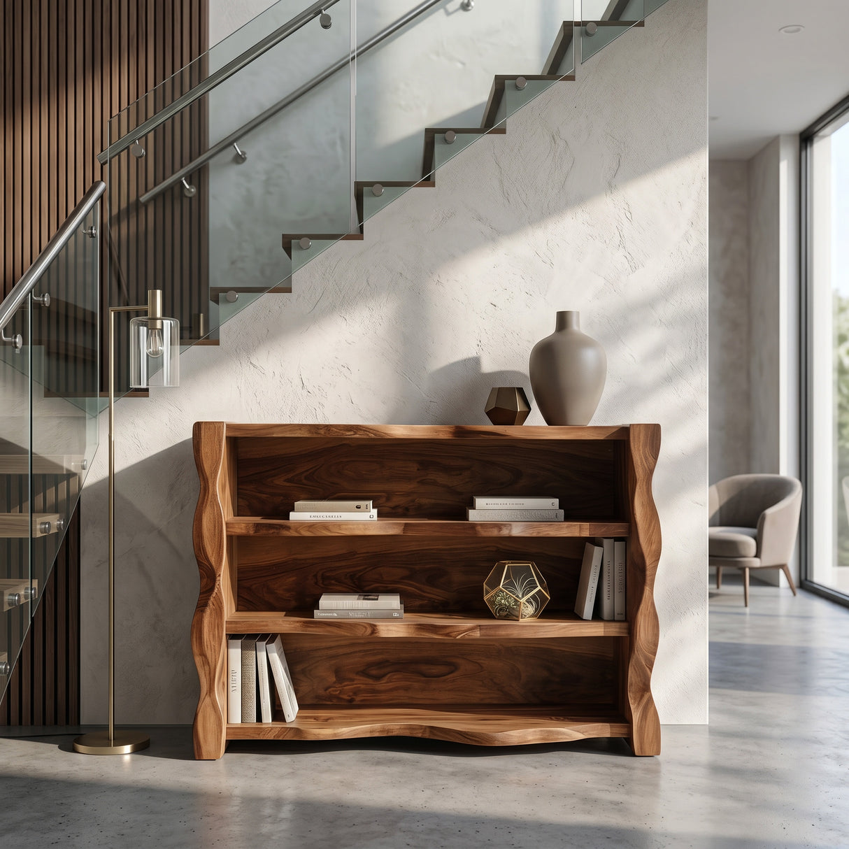 Organic Wavy Console Table With Three Tiers For Interior