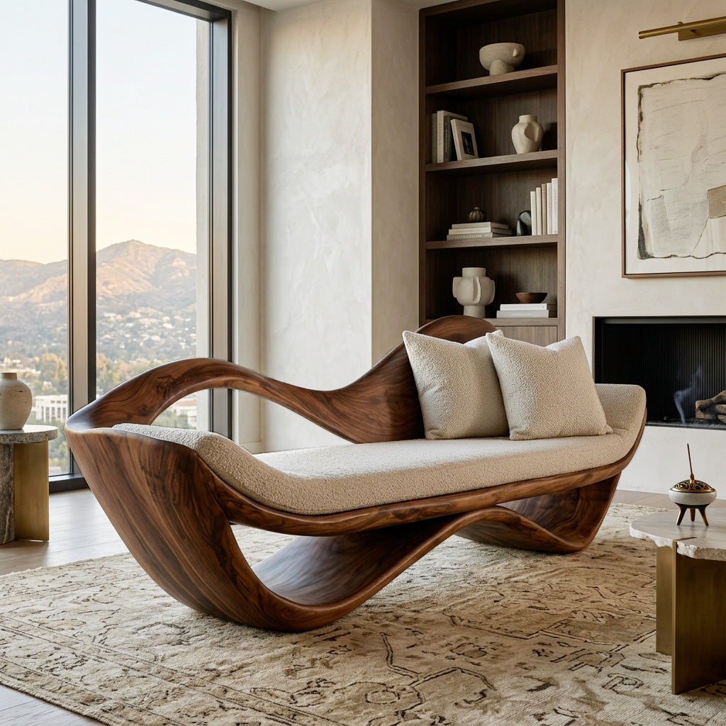 Luxury Natural Wood Sofa With Sculptural Form For Living Room