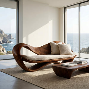 Modern Wooden Sofa With Sculptural Frame For Home Living