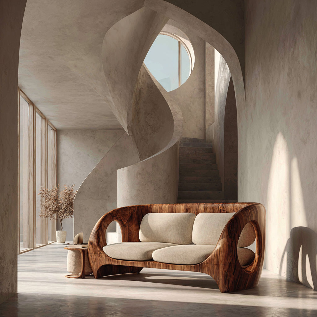 Elegant Sculptural Wooden Sofa For Quiet Luxury Interior