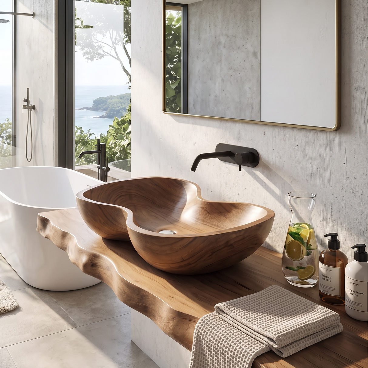 Rustic Wooden Vessel Sink For Eco Friendly Bathroom Look