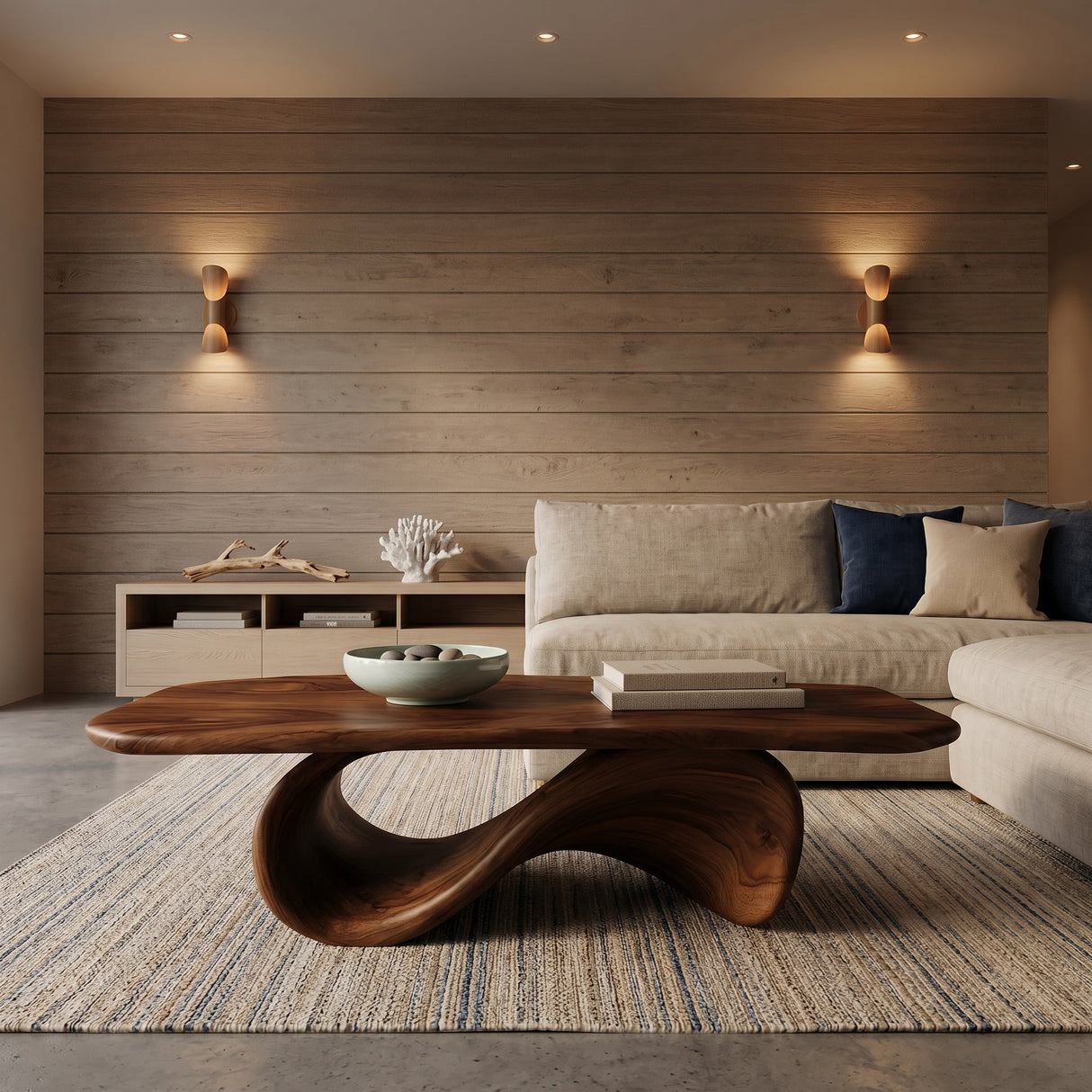 Modern Coffee Table With Organic Curved Base For Living Room