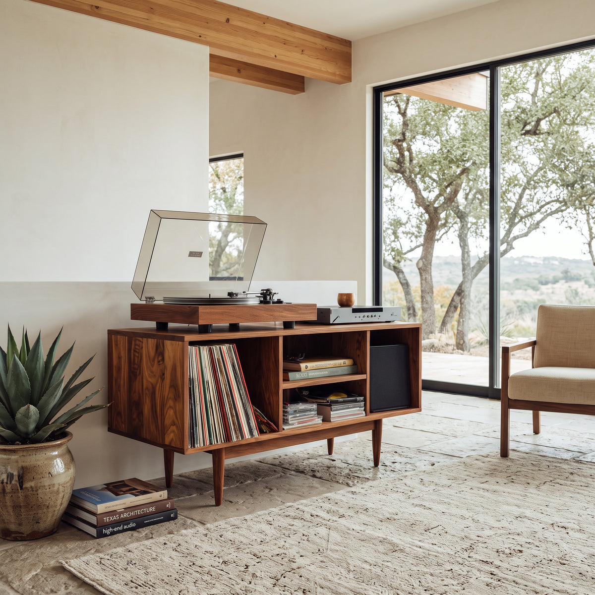 Modern Wooden Record Cabinet For Entertainment Room
