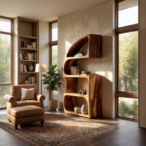 Rustic Farmhouse Curved Bookshelf Bedroom Corner Storage