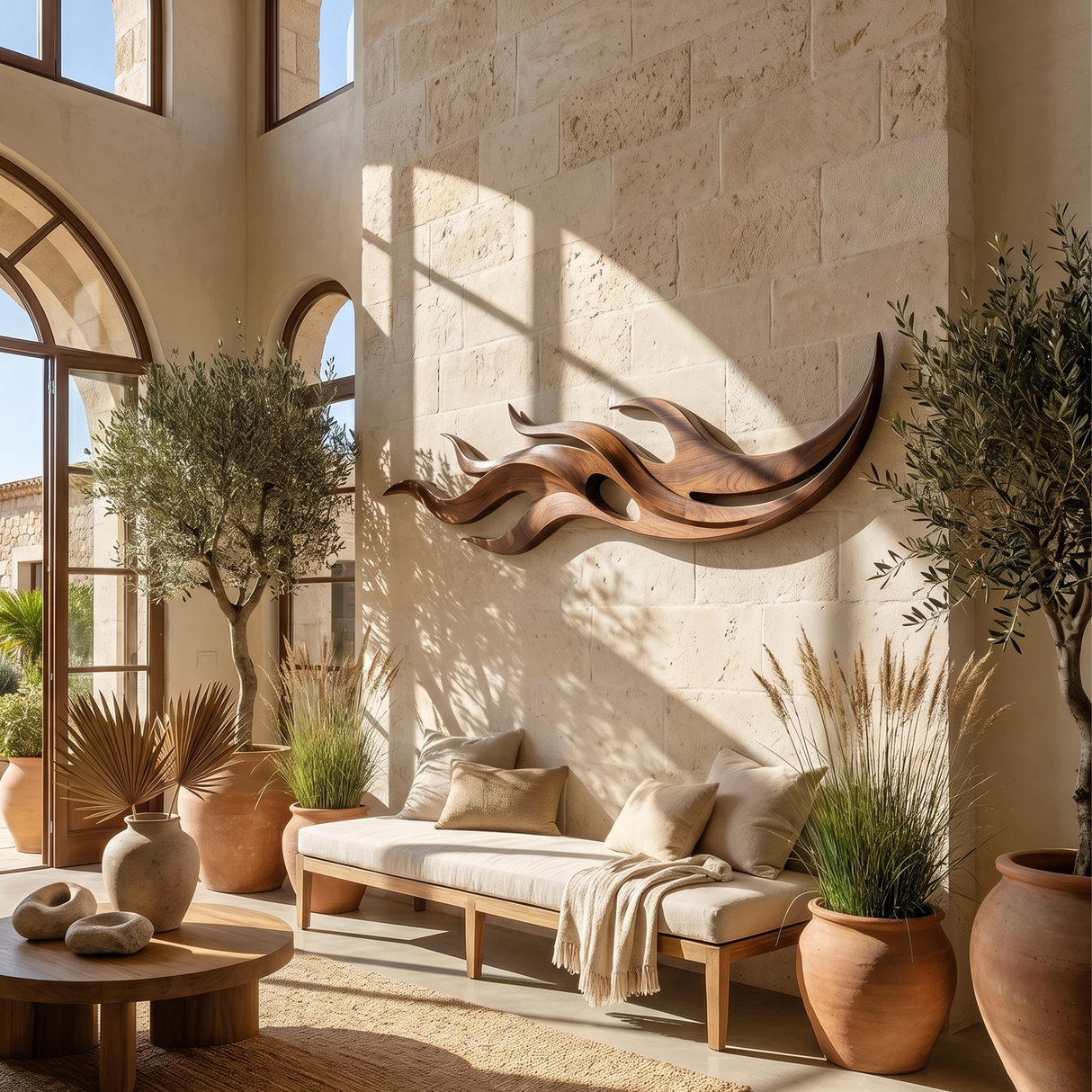 Modern Carved Wall Sculpture For Conversation Area Interior