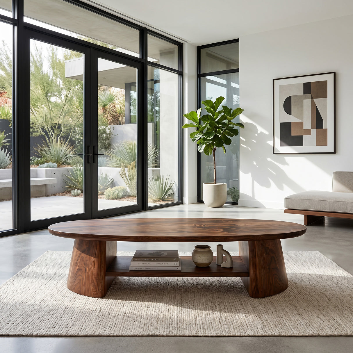 Handcrafted Oval Coffee Table With Open Storage For Home Decor