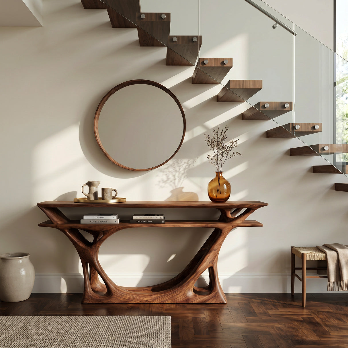 Contemporary Console Table With Sculptural Form For Entryway