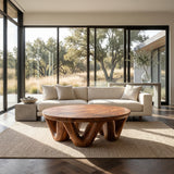 Modern Round Coffee Table With Flowing Sculptural Base For Home