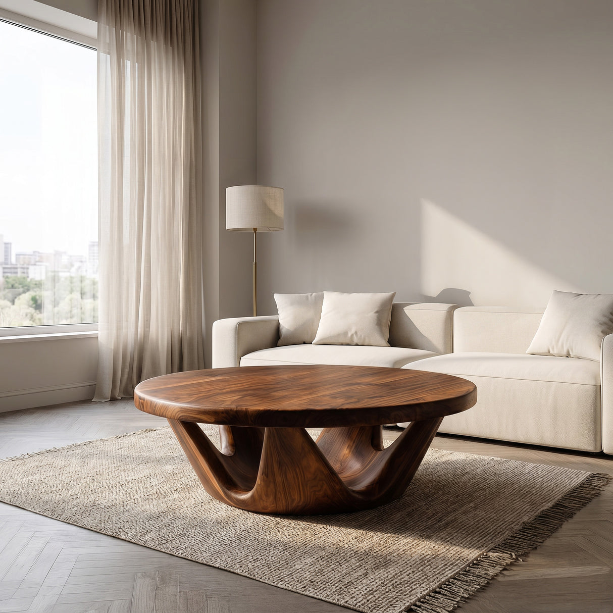 Contemporary Round Coffee Table With Open Base For Living Room