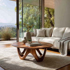 Minimalist Wooden Round Coffee Table For Living Room Decor