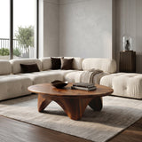 Organic Coffee Table With Carved Base For Living Room