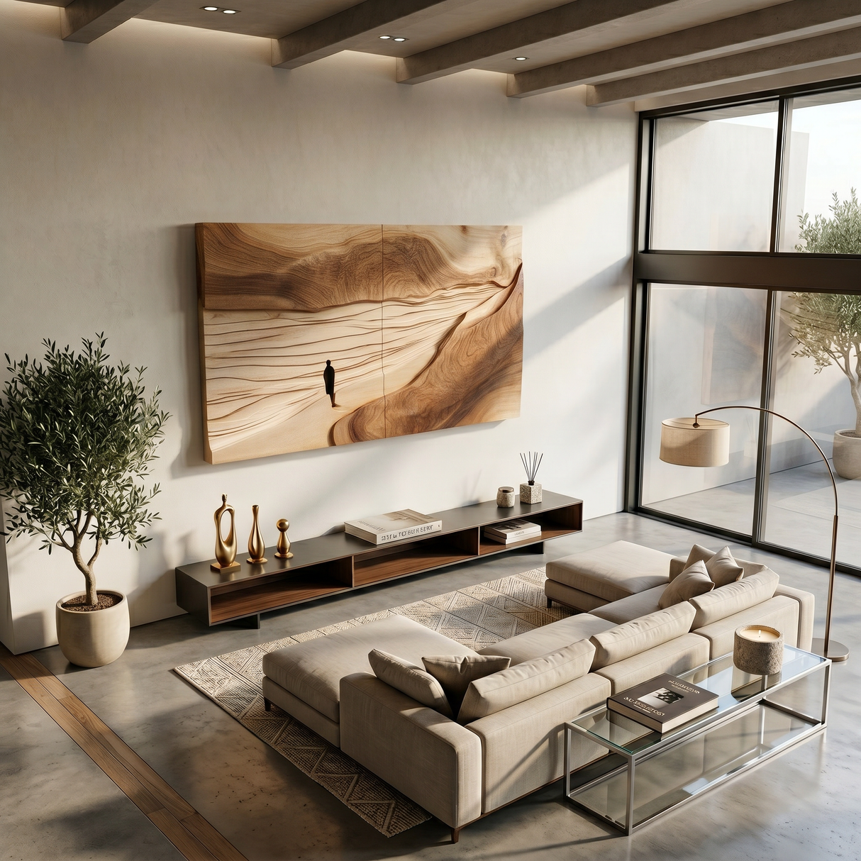 Minimalist Sand Dune Wood Wall Art For Neutral Modern Interior Styling