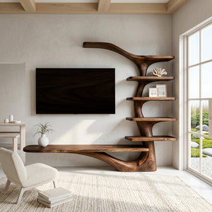 Modern TV Stand With Tree Inspired Shelf For Living Room