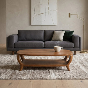 Organic Curved Coffee Table With Shelf For Living Room Decor