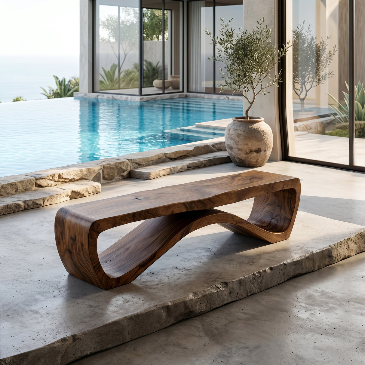 Minimalist Wooden Outdoor Bench For Front Yard Walkway