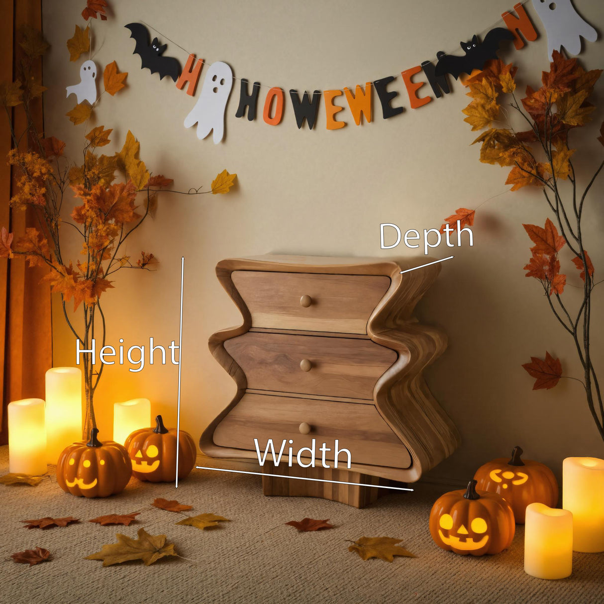 Modern Halloween Curved Wooden Drawer Chest For Bedroom Or Living Room