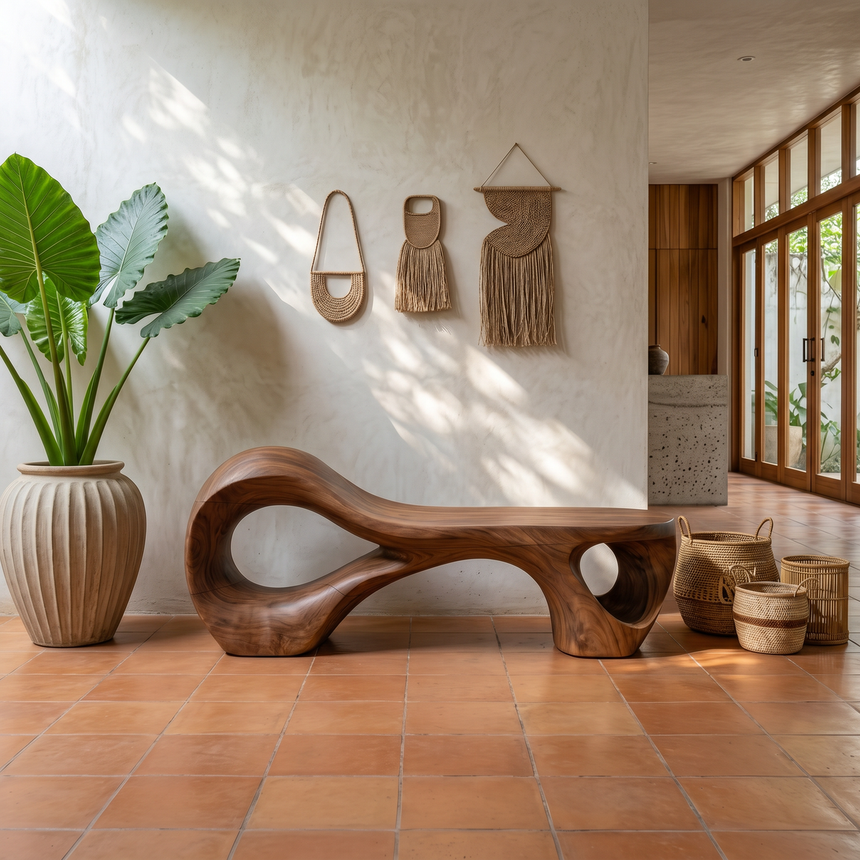 Contemporary Arched Cutout Bench For Courtyard Interior Area