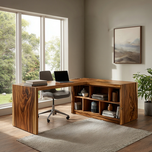 Modern Wooden Desk With Shelves For Home Office