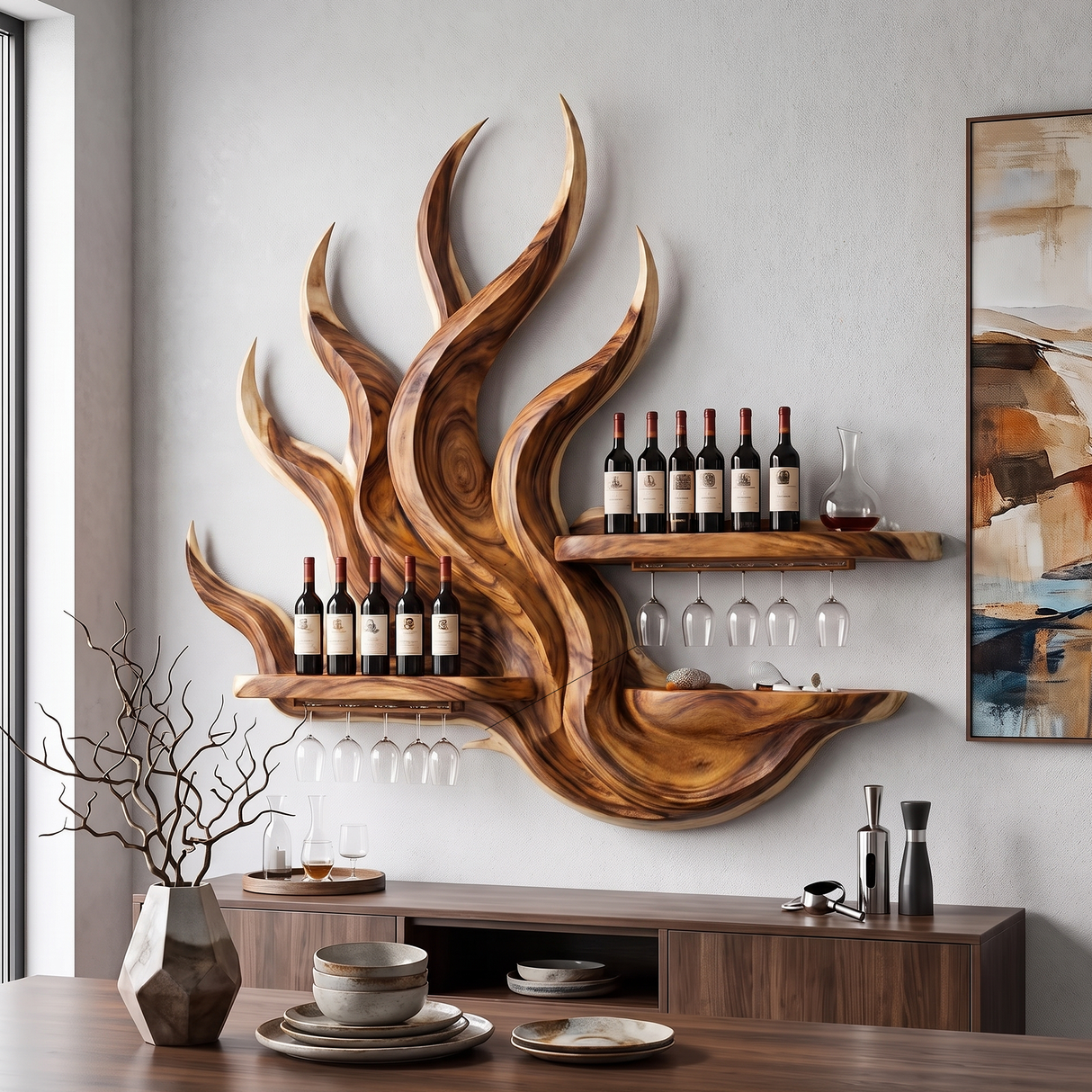 Handcrafted Modern Wall Wine Rack For Entertainment Room