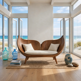 Contemporary Whale Tail Carved Bench For Living Room Interior