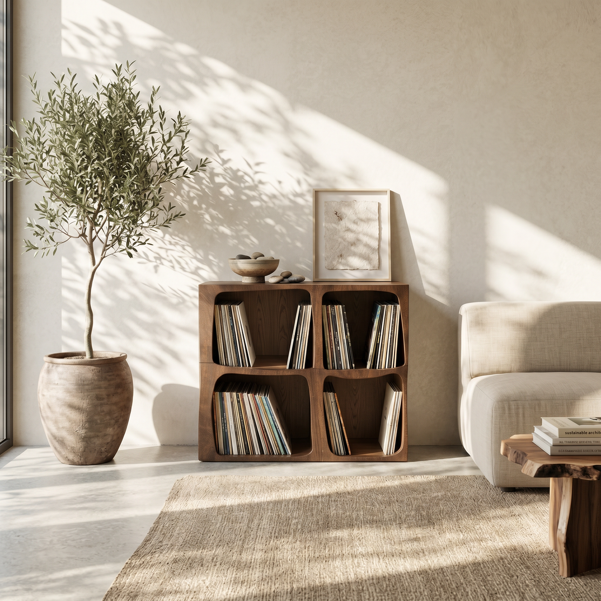 Mid Century Live Edge Record Stand Modern Living Room