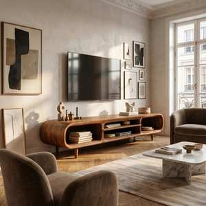 Minimalist Curved TV Stand For Apartment Space