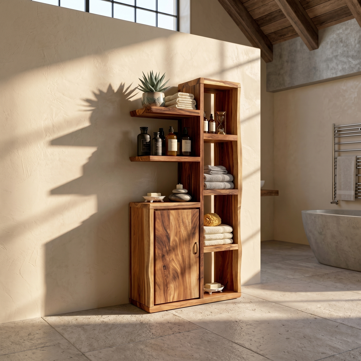 Japandi Open Shelf Storage Cabinet Wellness Suite